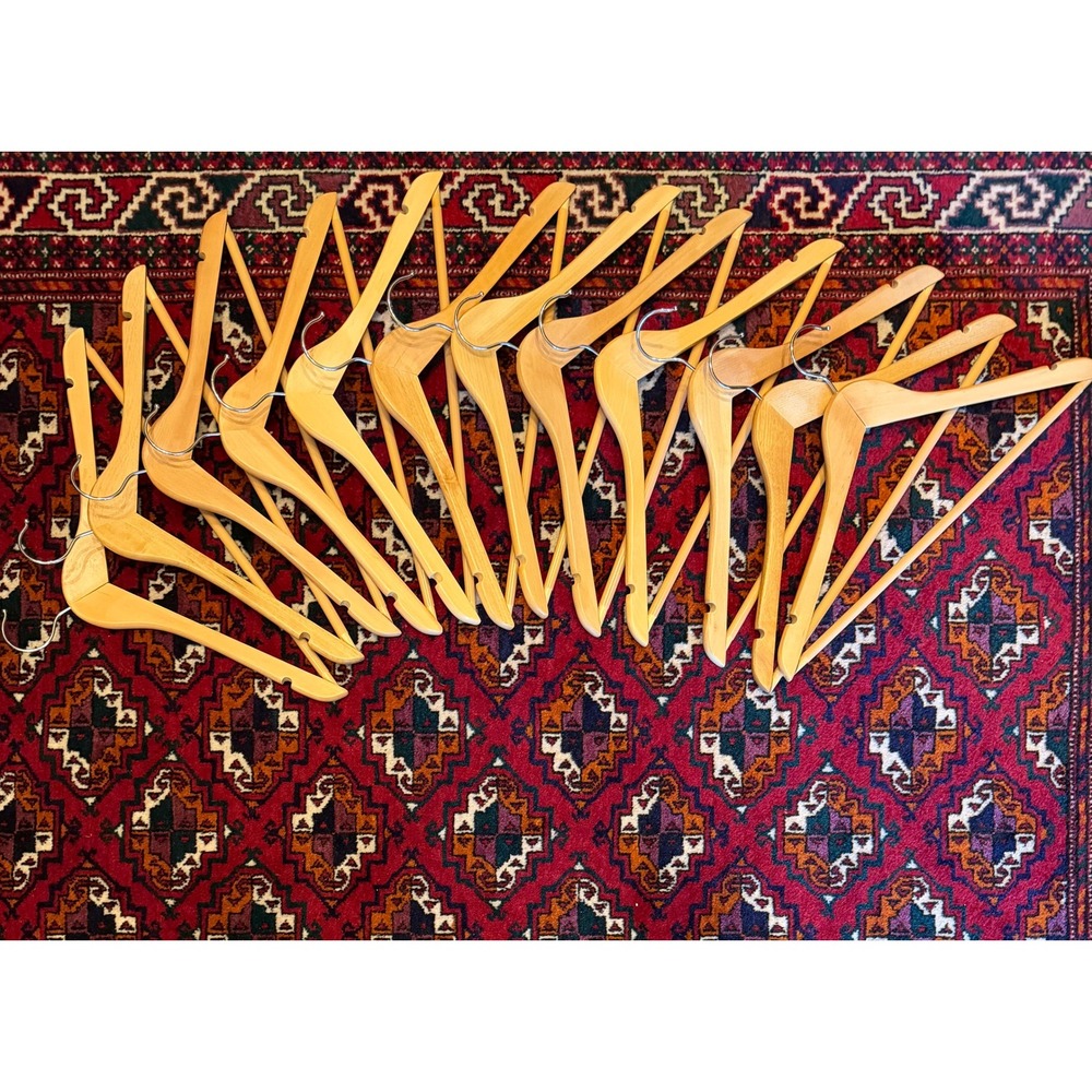 Lot of 12 Wooden Suit Hangers with Pants Bar 17" Notched Natural Finish EUC
